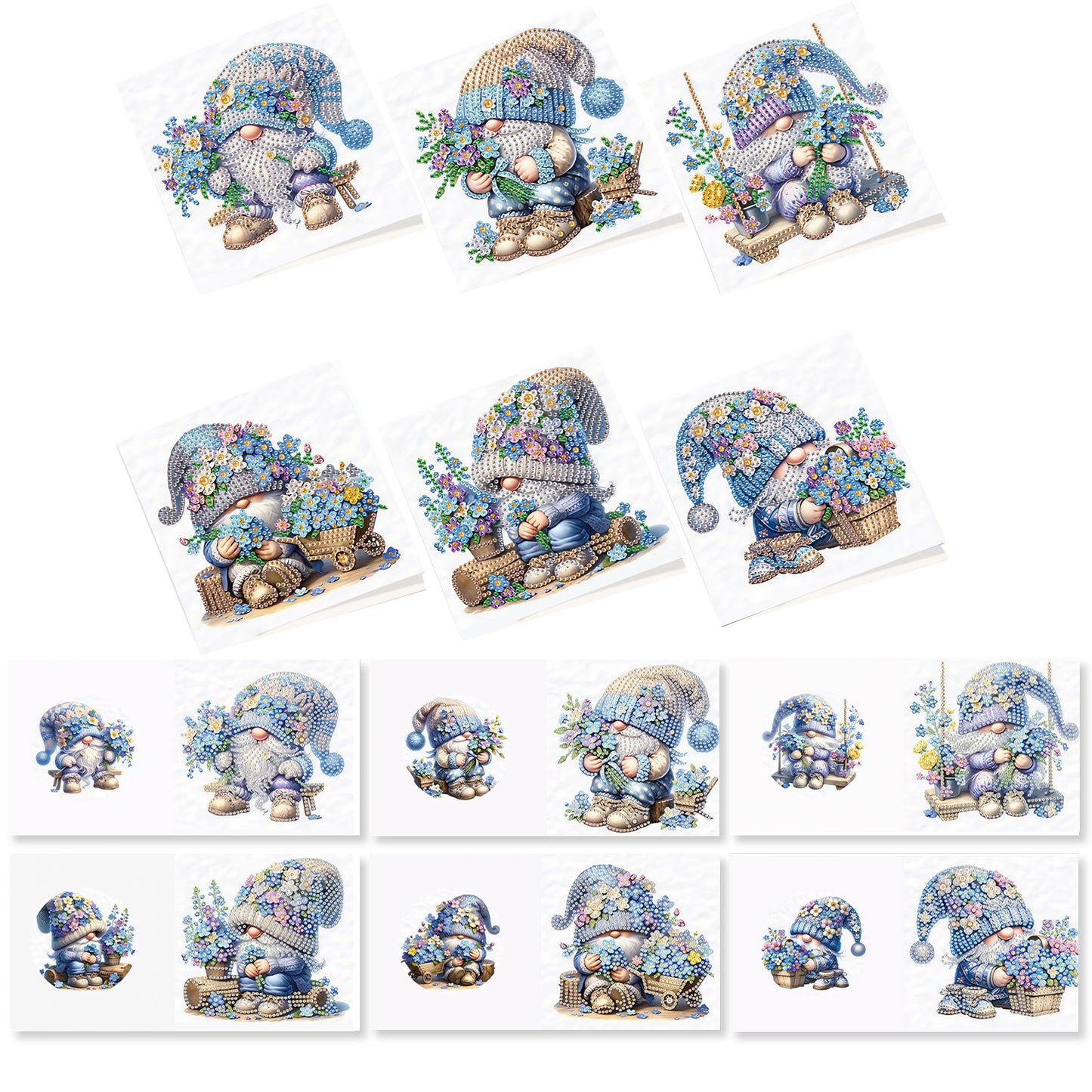 12Pcs Lavender Gnome DIY Diamond Painting Greeting Cards for Adult Holiday Gifts