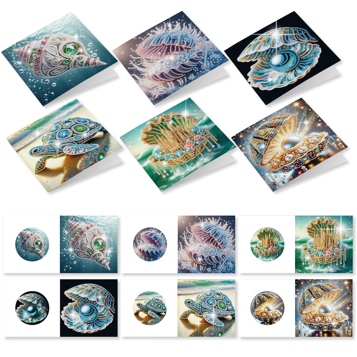 12Pcs Beach Crab Seashell DIY Diamond Painting Greeting Cards for Adults Gifts