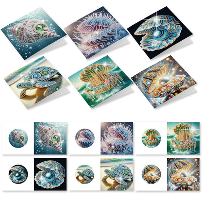 12Pcs Beach Crab Seashell DIY Diamond Painting Greeting Cards for Adults Gifts