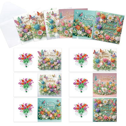 12Pcs Flower Bouquet DIY Diamond Painting Greeting Cards for Adult Holiday Gifts