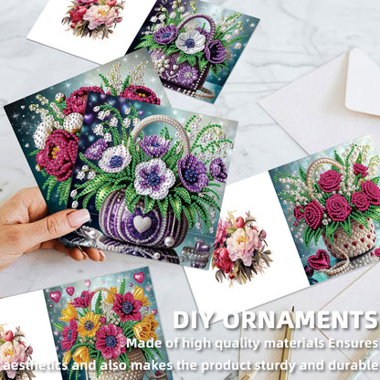 12Pcs Flower Bouquet DIY Diamond Painting Greeting Cards for Adult Holiday Gifts