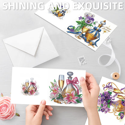 12Pcs Flower Drink DIY Diamond Painting Greeting Cards for Adult Holiday Gifts