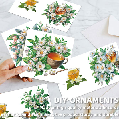 12Pcs Flower Drink DIY Diamond Painting Greeting Cards for Adult Holiday Gifts
