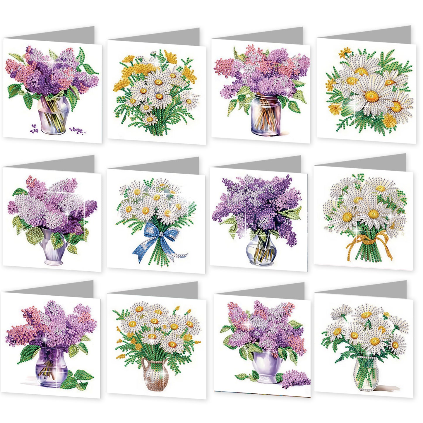 12Pcs Bouquet DIY Diamond Painting Greeting Cards for Adult Holiday Gifts