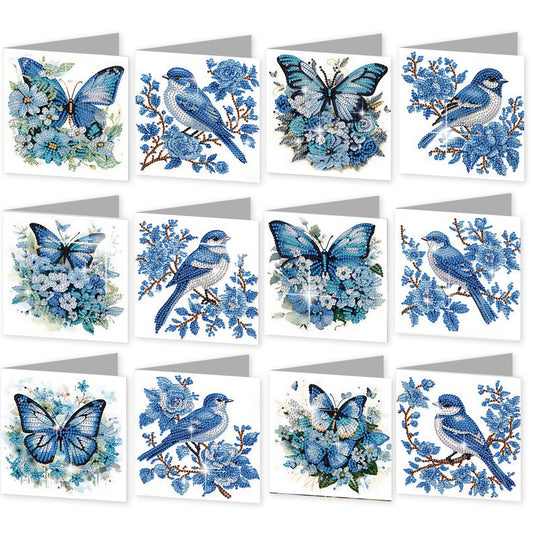 12Pcs Butterfly Bluebird DIY Diamond Painting Greeting Cards for Adults Gifts