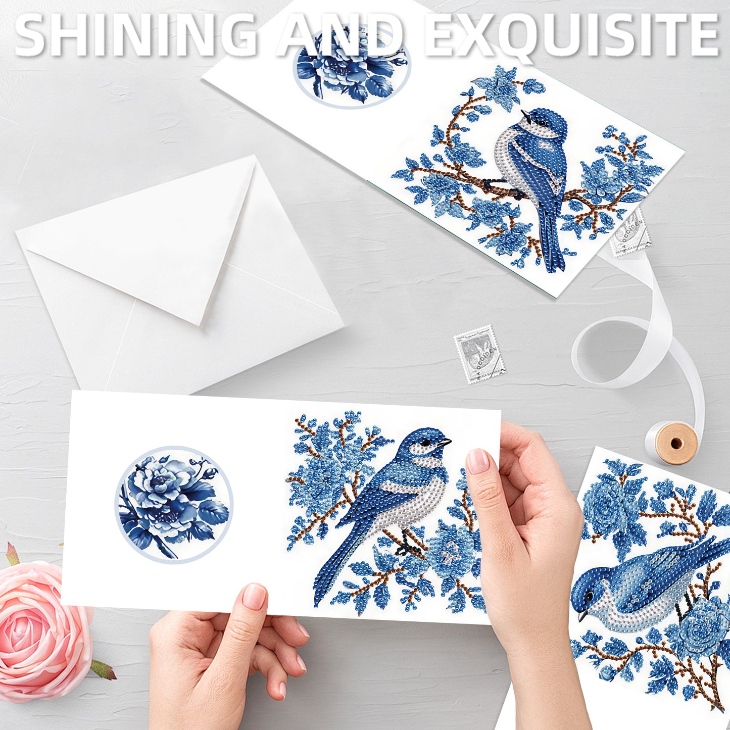 12Pcs Butterfly Bluebird DIY Diamond Painting Greeting Cards for Adults Gifts