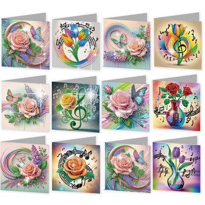 12Pcs Romantic Bouquet DIY Diamond Painting Greeting Cards for Adults Gifts