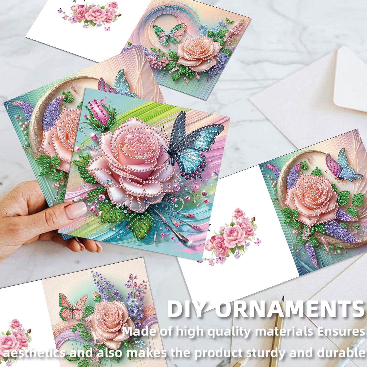 12Pcs Romantic Bouquet DIY Diamond Painting Greeting Cards for Adults Gifts