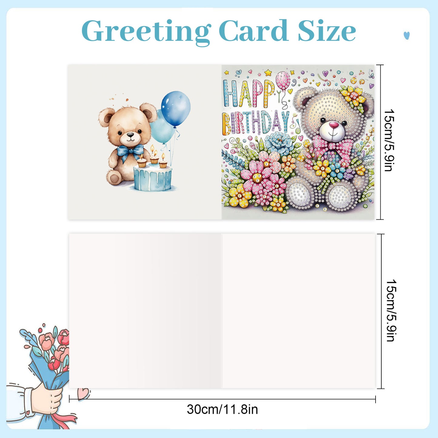 12Pcs Birthday Bear Animal DIY Diamond Painting Greeting Cards for Adults Gifts