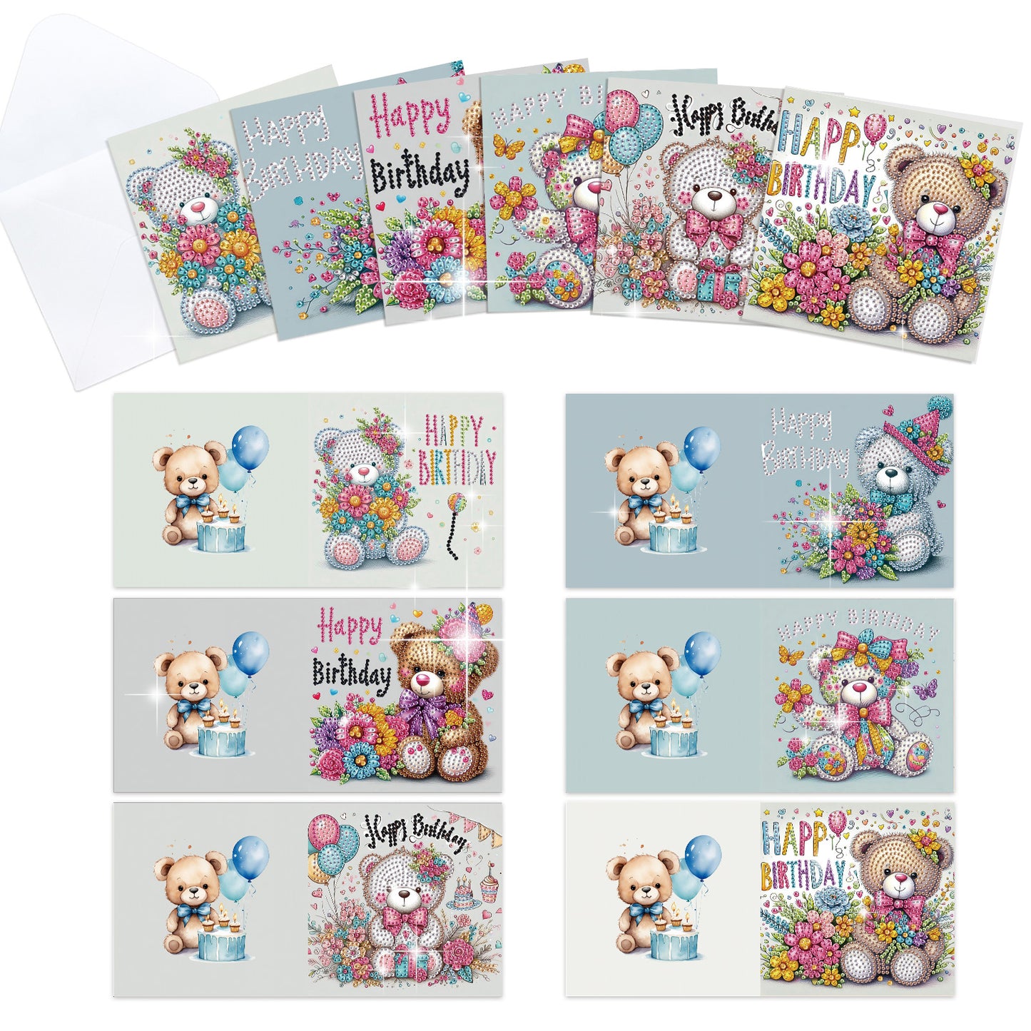 12Pcs Birthday Bear Animal DIY Diamond Painting Greeting Cards for Adults Gifts