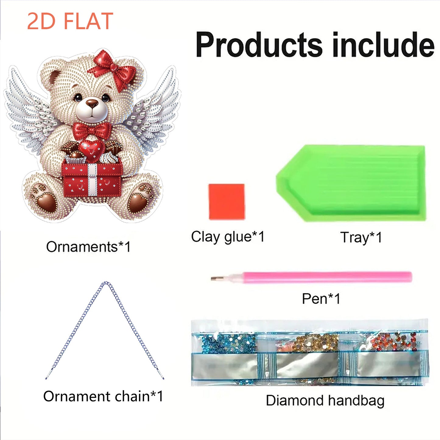 Valentine Day 2D Flat DIY Diamond Art Pendant Diamond Painting Crafts Set (Bear)