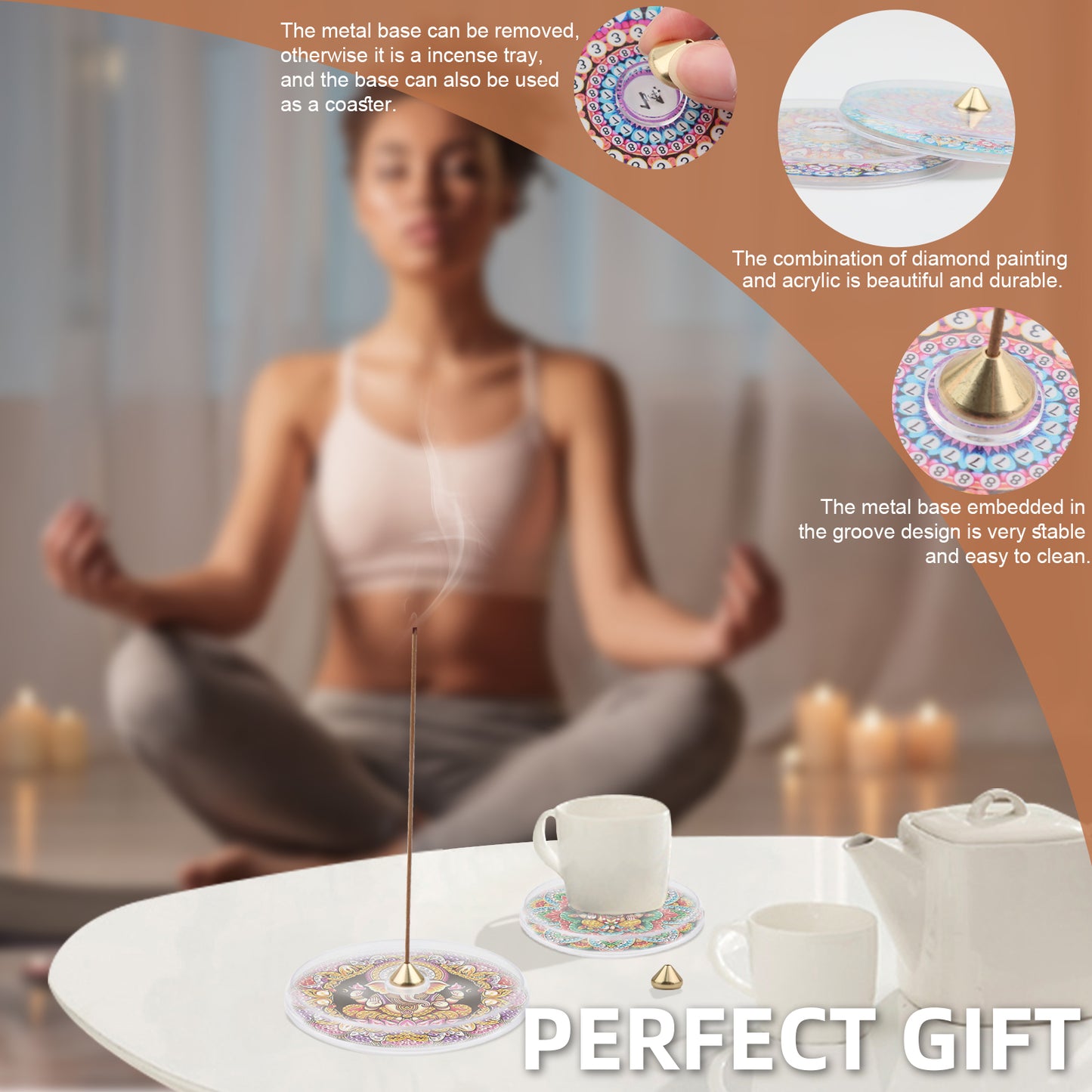 4pcs DIY Diamond Painting Incense Tray Incense Burner Stick Holder (Mandala)