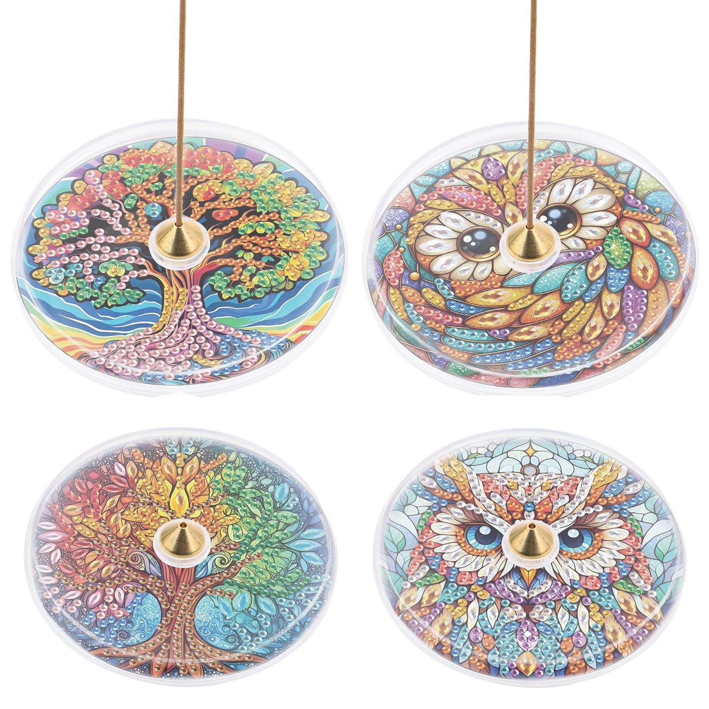 4pcs DIY Diamond Painting Incense Tray Incense Burner Stick Holder (Tree Life)