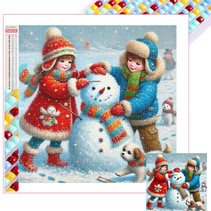Snowman Building - Full Square Drill Diamond Painting 30*30CM
