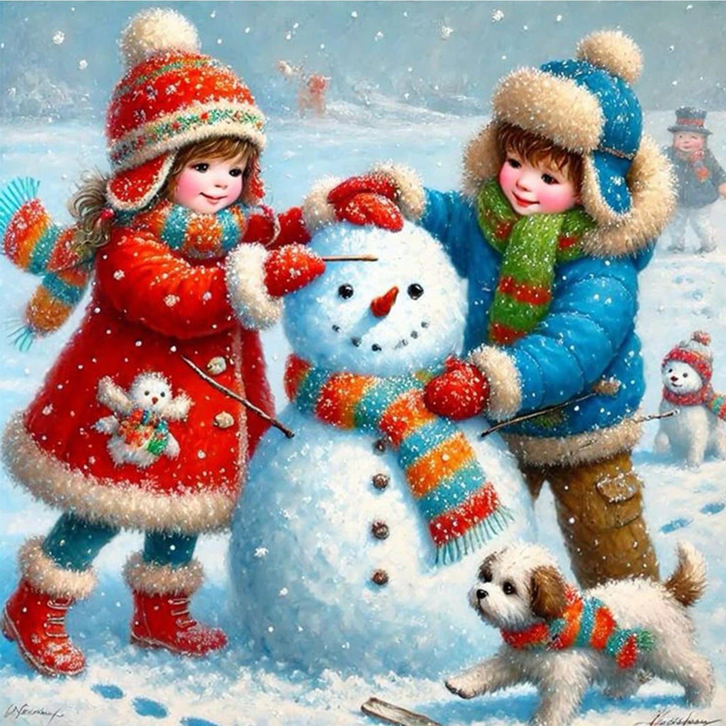 Snowman Building - Full Square Drill Diamond Painting 30*30CM