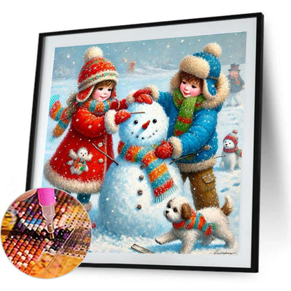 Snowman Building - Full Square Drill Diamond Painting 30*30CM