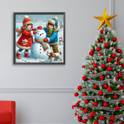 Snowman Building - Full Square Drill Diamond Painting 30*30CM