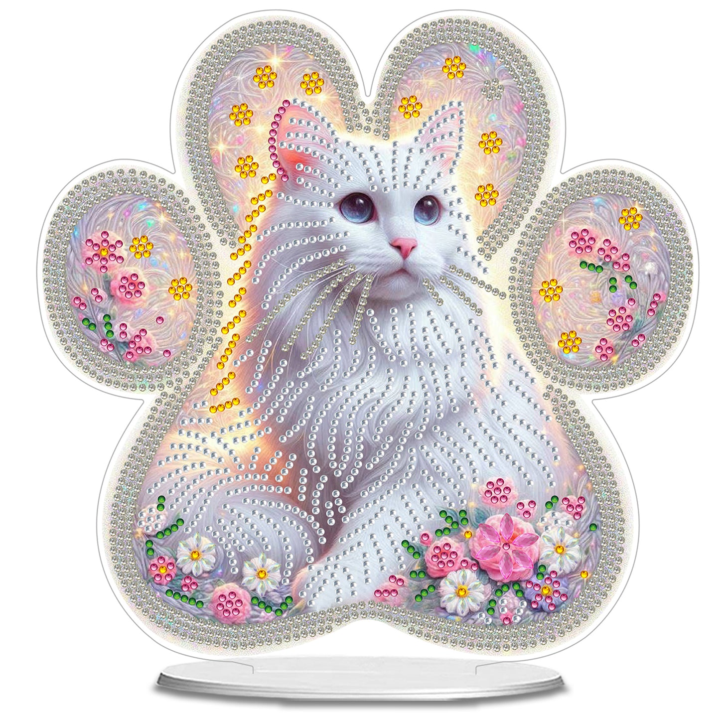 White Cat DIY 2D Flat Acrylic Desktop Special Shaped Diamond Art Kit 24*22cm