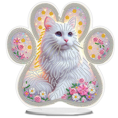 White Cat DIY 2D Flat Acrylic Desktop Special Shaped Diamond Art Kit 24*22cm