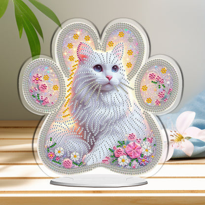 White Cat DIY 2D Flat Acrylic Desktop Special Shaped Diamond Art Kit 24*22cm