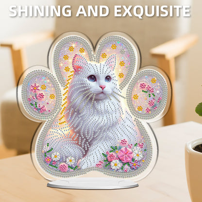 White Cat DIY 2D Flat Acrylic Desktop Special Shaped Diamond Art Kit 24*22cm
