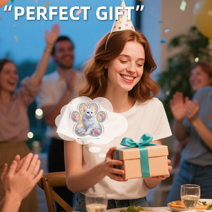 White Cat DIY 2D Flat Acrylic Desktop Special Shaped Diamond Art Kit 24*22cm