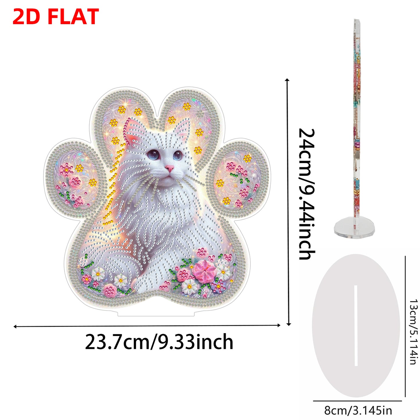 White Cat DIY 2D Flat Acrylic Desktop Special Shaped Diamond Art Kit 24*22cm