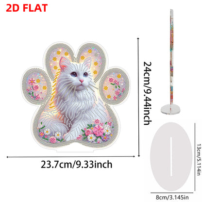 White Cat DIY 2D Flat Acrylic Desktop Special Shaped Diamond Art Kit 24*22cm