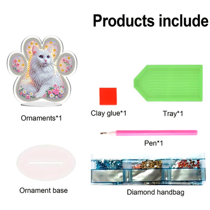 White Cat DIY 2D Flat Acrylic Desktop Special Shaped Diamond Art Kit 24*22cm