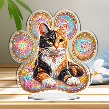 Cat Paw DIY 2D Flat Acrylic Diamond Painting Desktop Ornaments Kit 24*22cm Home
