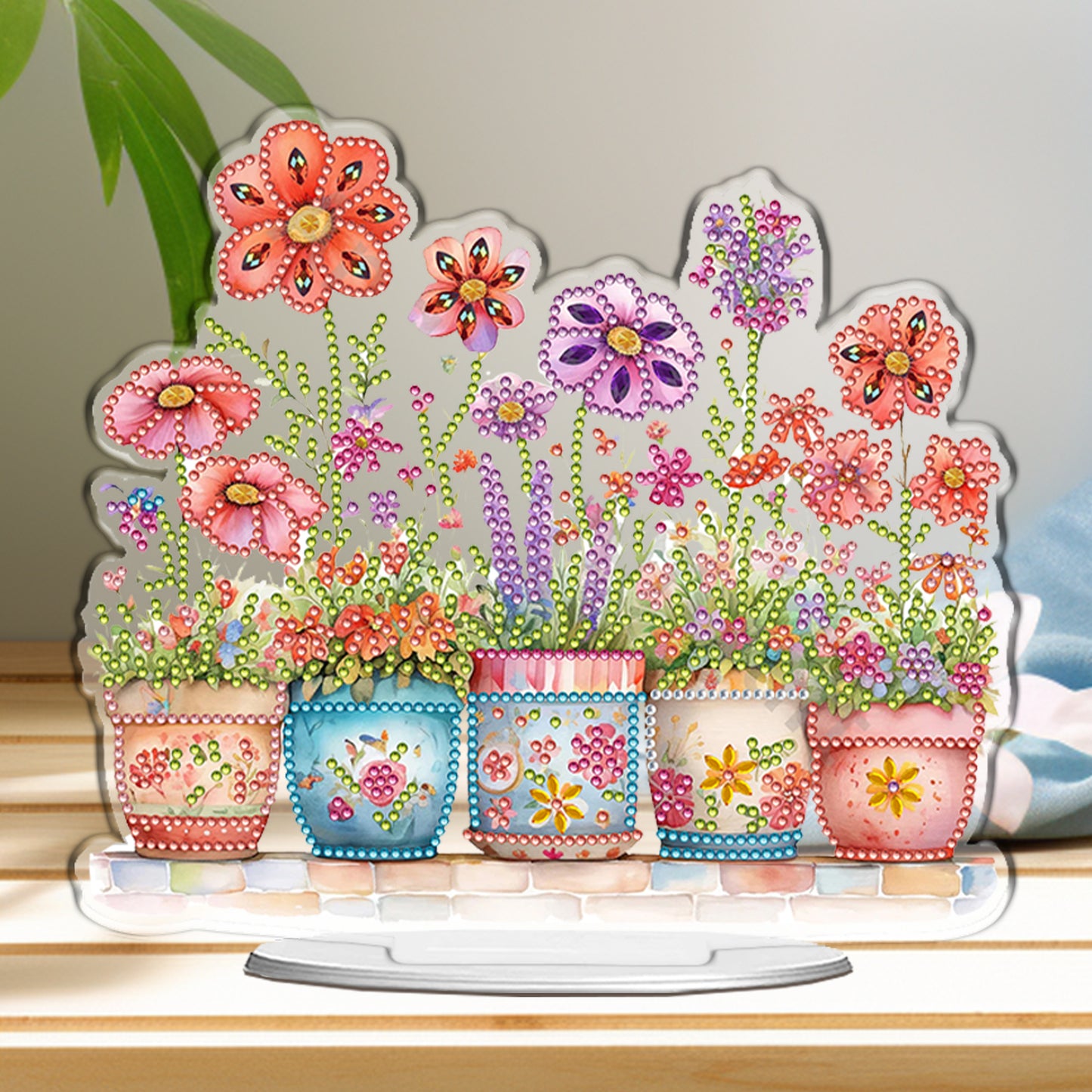 Plant DIY 2D Flat Acrylic Desktop Special Shaped Diamond Art Kit 24*22cm As Gift