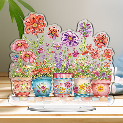 Plant DIY 2D Flat Acrylic Desktop Special Shaped Diamond Art Kit 24*22cm As Gift