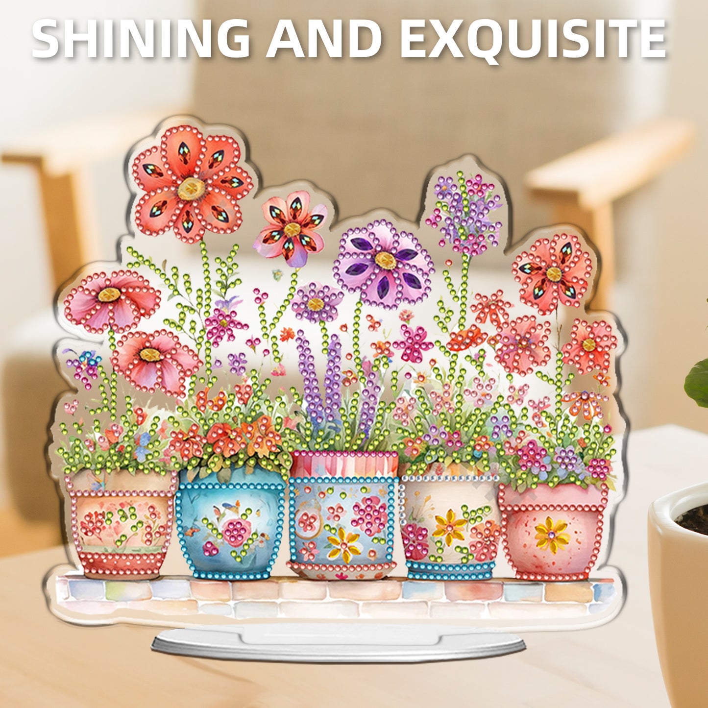 Plant DIY 2D Flat Acrylic Desktop Special Shaped Diamond Art Kit 24*22cm As Gift