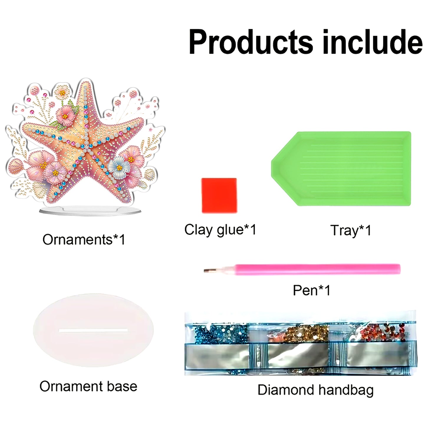 Starfish DIY 2D Flat Acrylic Home Desktop Special Shaped Diamond Art Kit 24*22cm