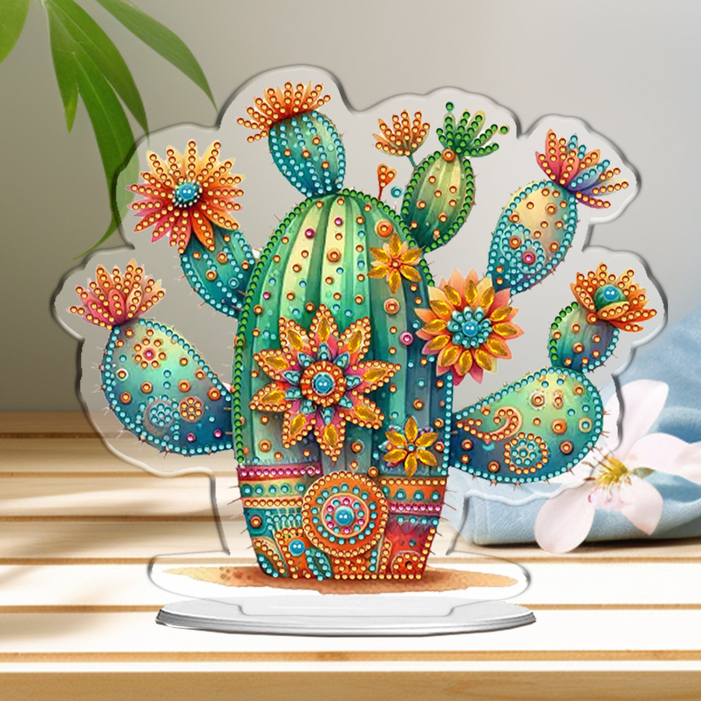 Cactus DIY 2D Flat Acrylic Home Desktop Special Shaped Diamond Art Kits 24*22cm