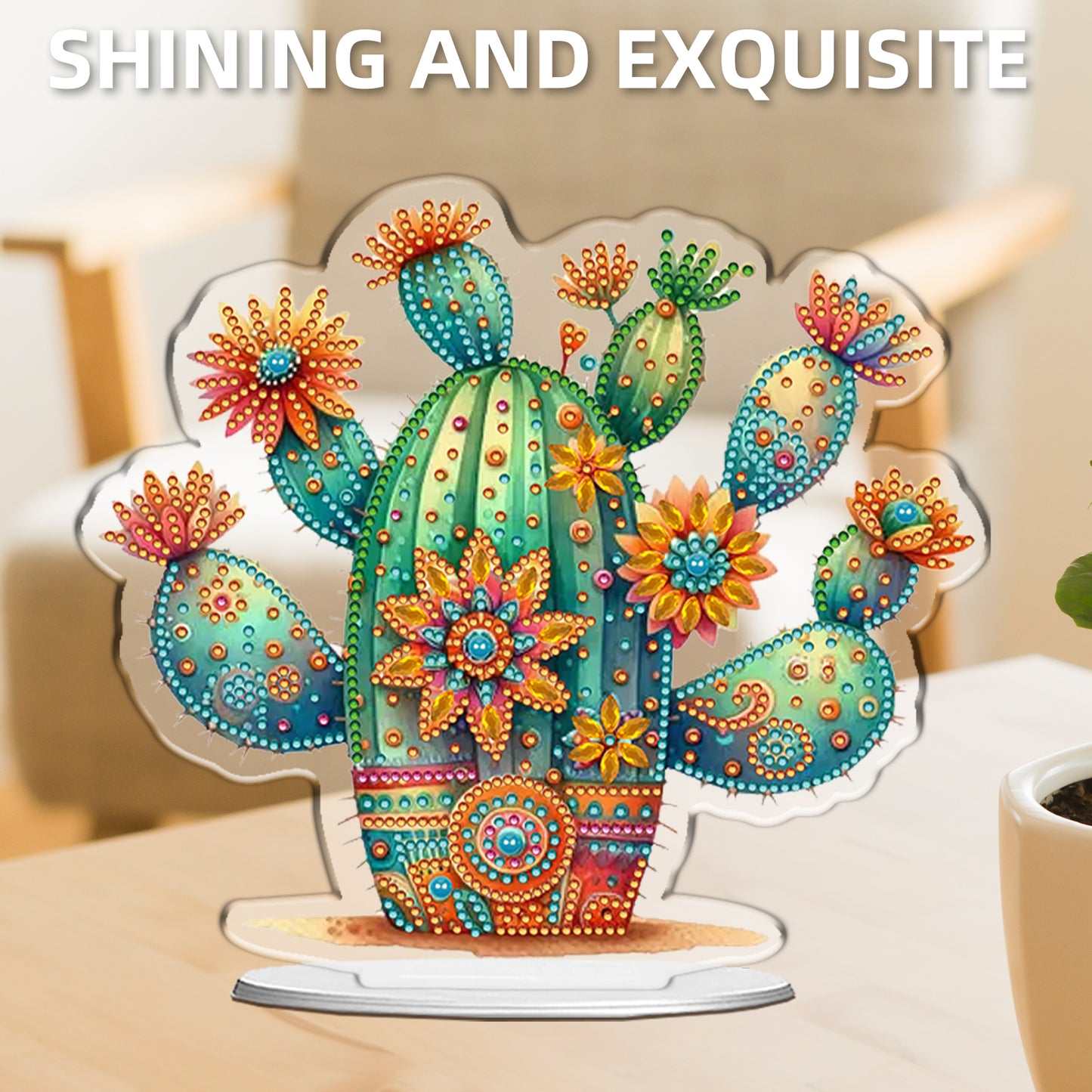 Cactus DIY 2D Flat Acrylic Home Desktop Special Shaped Diamond Art Kits 24*22cm