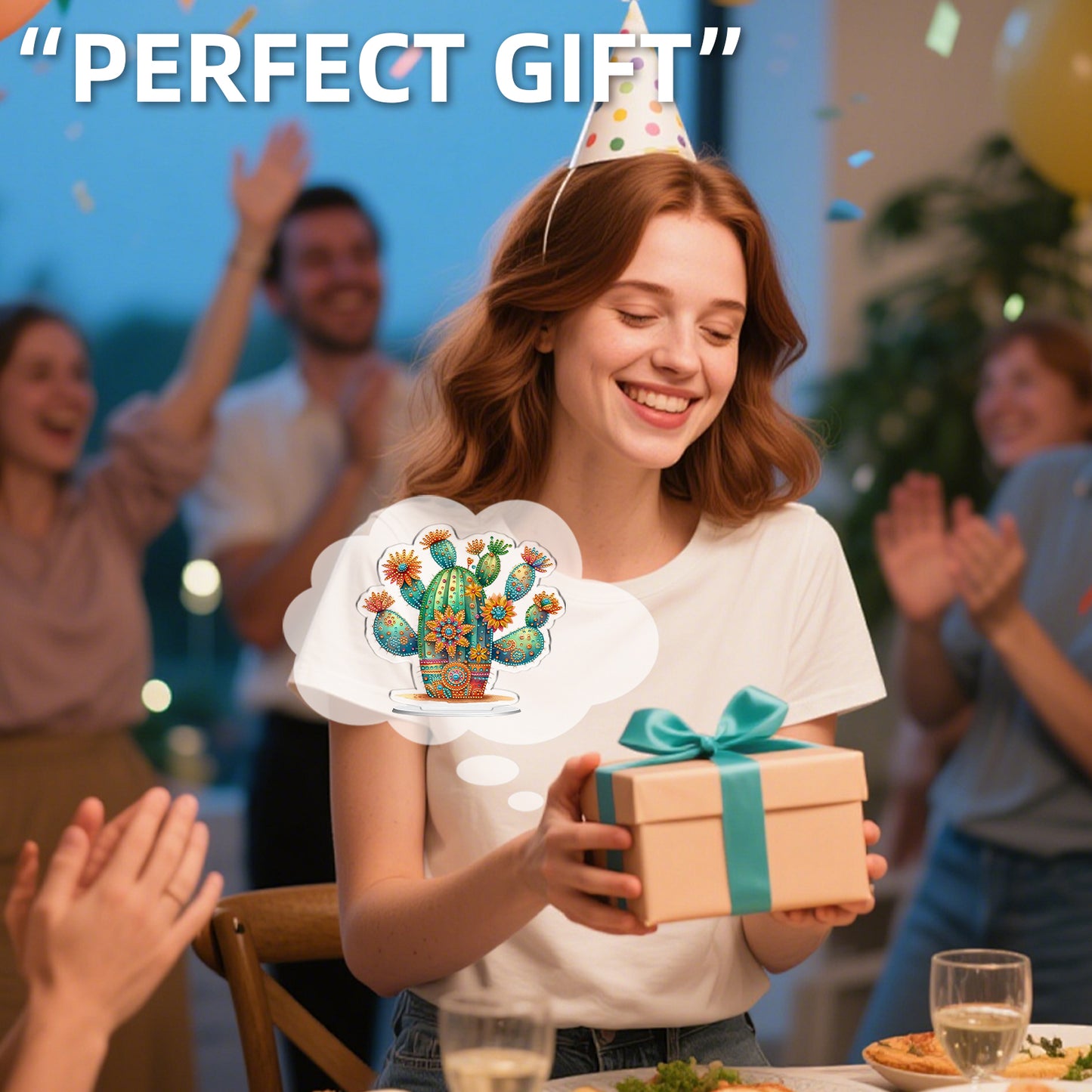 Cactus DIY 2D Flat Acrylic Home Desktop Special Shaped Diamond Art Kits 24*22cm