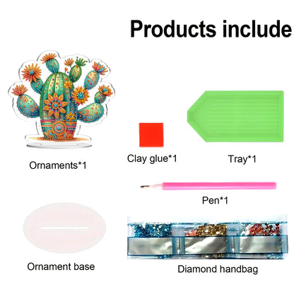 Cactus DIY 2D Flat Acrylic Home Desktop Special Shaped Diamond Art Kits 24*22cm