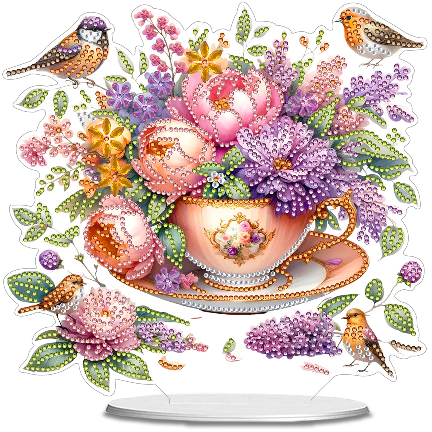 Cup Flower DIY 2D Flat Acrylic Desktop Special Shaped Diamond Art Kit 24*22cm