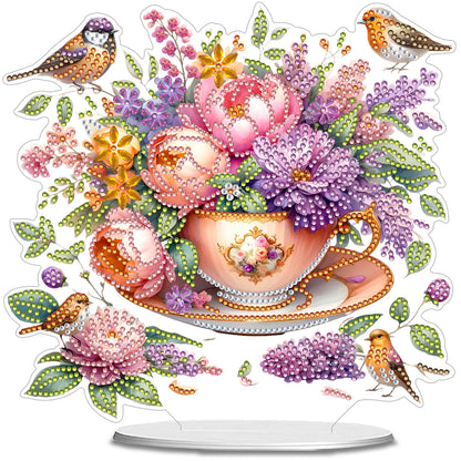 Cup Flower DIY 2D Flat Acrylic Desktop Special Shaped Diamond Art Kit 24*22cm