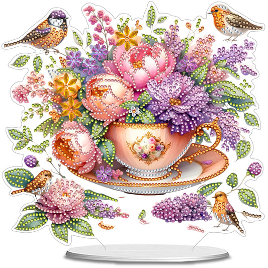 Cup Flower DIY 2D Flat Acrylic Desktop Special Shaped Diamond Art Kit 24*22cm