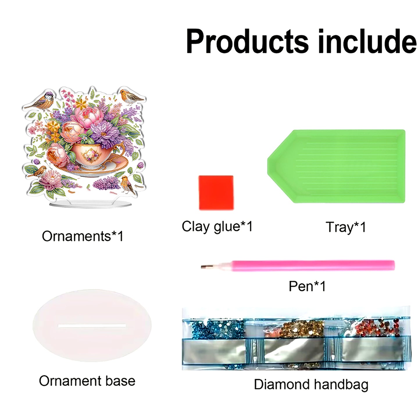 Cup Flower DIY 2D Flat Acrylic Desktop Special Shaped Diamond Art Kit 24*22cm