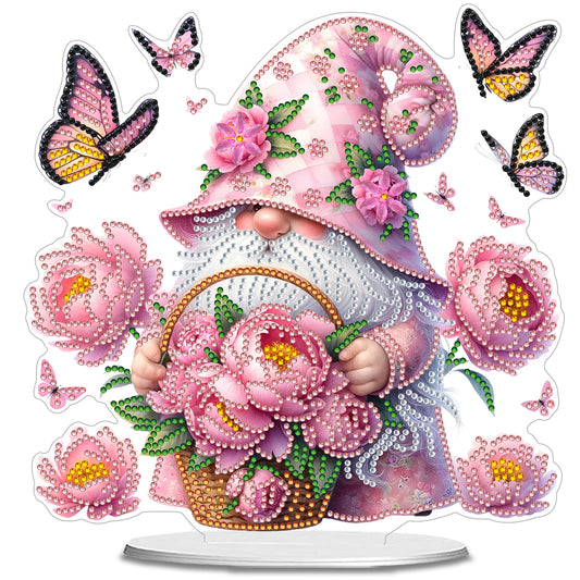 Flower Gnome DIY 2D Flat Acrylic Desktop Special Shaped Diamond Art Kits 24*22cm