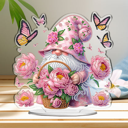 Flower Gnome DIY 2D Flat Acrylic Desktop Special Shaped Diamond Art Kits 24*22cm
