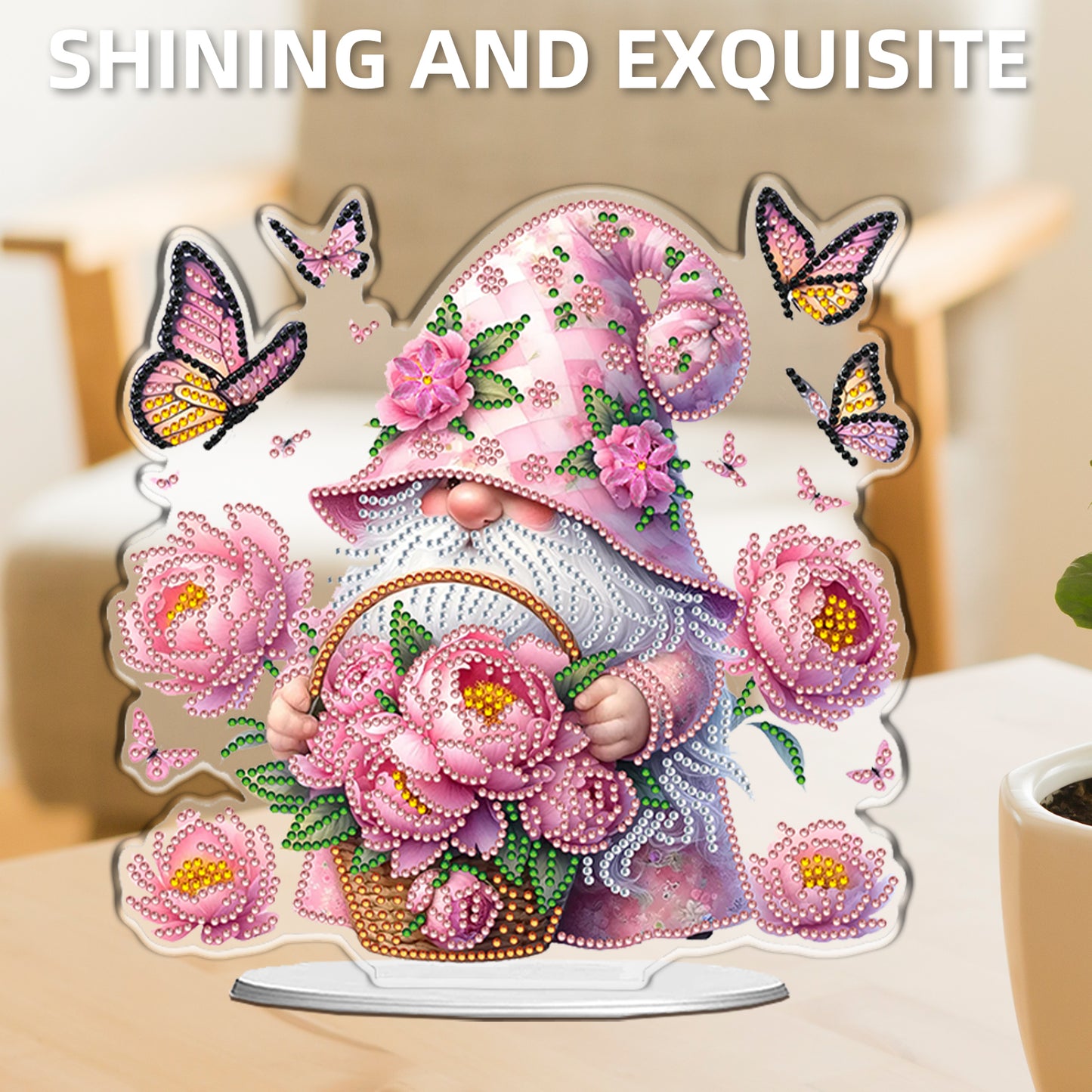 Flower Gnome DIY 2D Flat Acrylic Desktop Special Shaped Diamond Art Kits 24*22cm