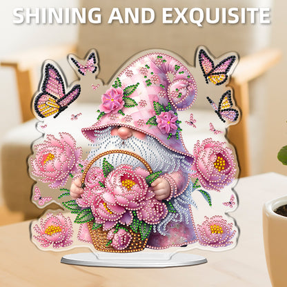 Flower Gnome DIY 2D Flat Acrylic Desktop Special Shaped Diamond Art Kits 24*22cm
