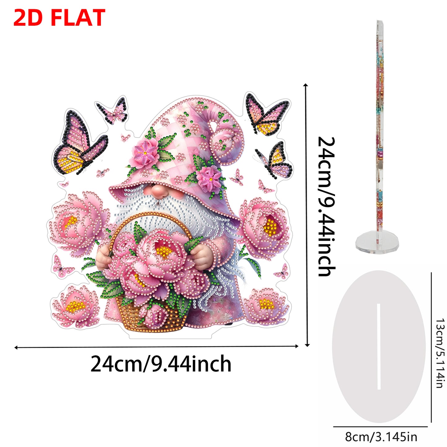 Flower Gnome DIY 2D Flat Acrylic Desktop Special Shaped Diamond Art Kits 24*22cm