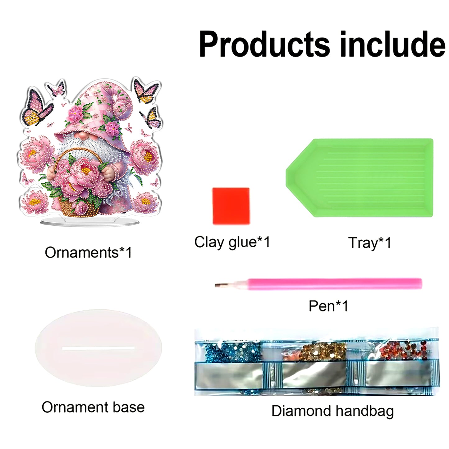 Flower Gnome DIY 2D Flat Acrylic Desktop Special Shaped Diamond Art Kits 24*22cm