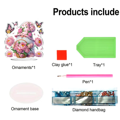 Flower Gnome DIY 2D Flat Acrylic Desktop Special Shaped Diamond Art Kits 24*22cm