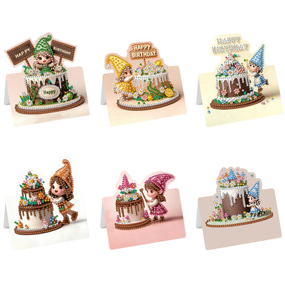6 Packs Birthday Cake DIY Diamond Painting Greeting Card Kit for Adults Gifts